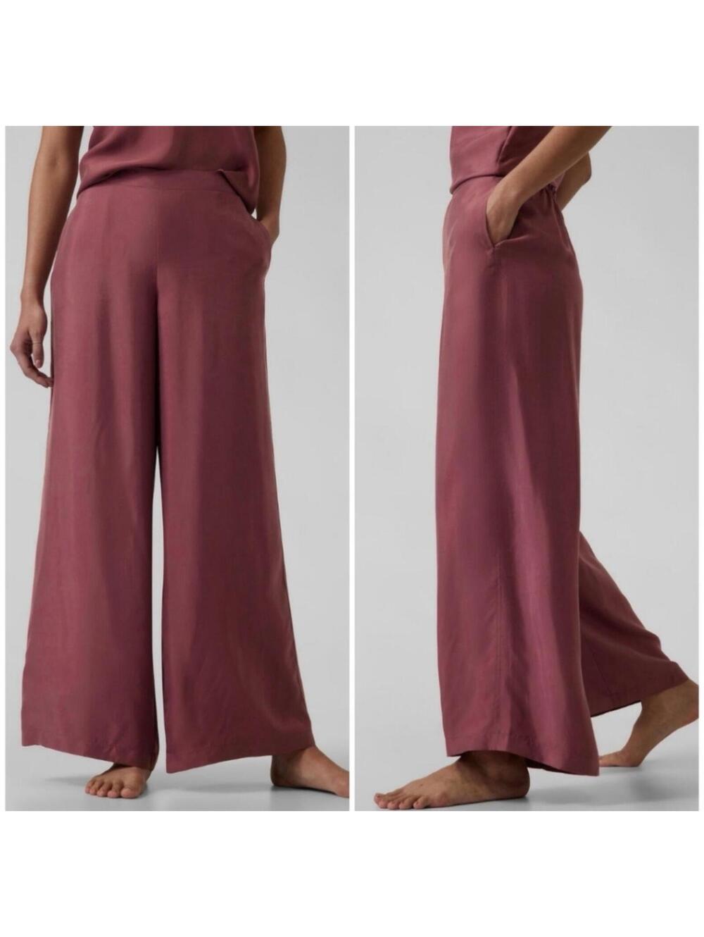 NWT Athleta Calm Cool Pant SZ S Wide Leg Womens Tawny Rose Lounge Silky Cupra